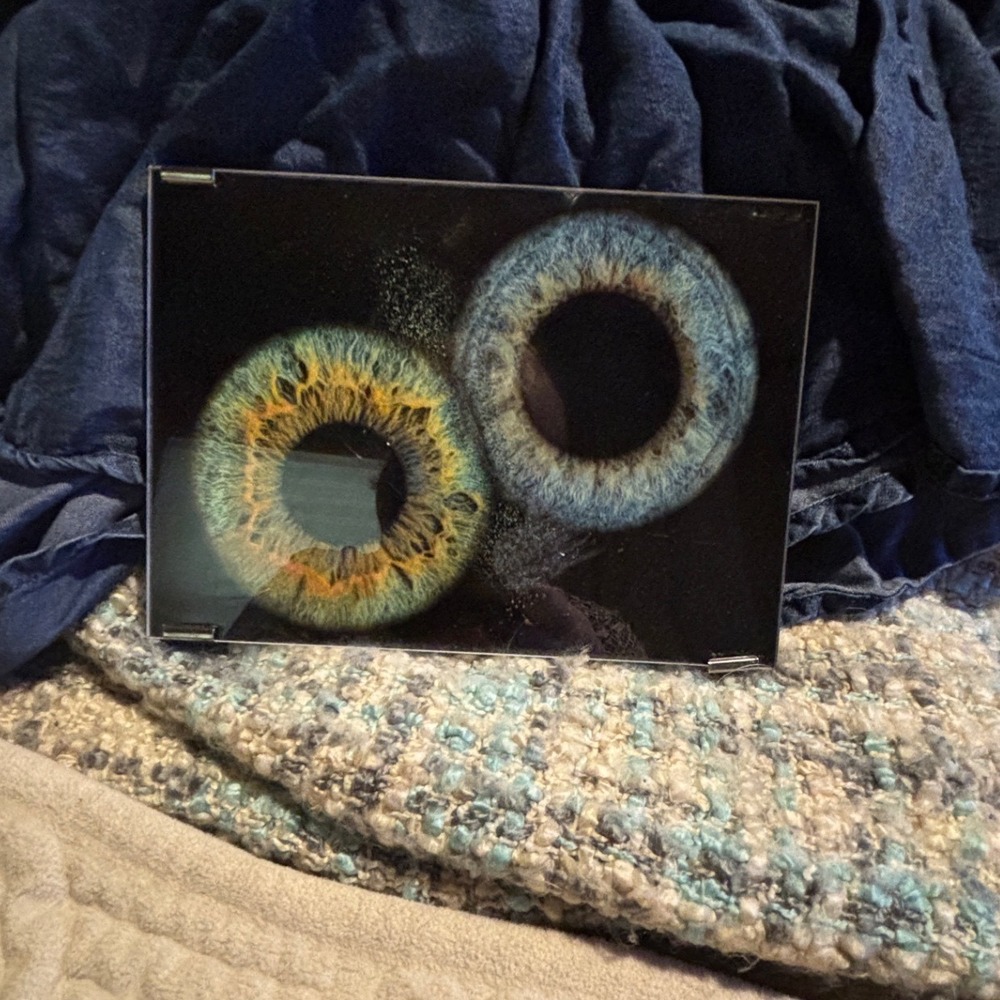 Macro Iris Human Eye Wall Art Frameless Glass Photography Blue Gold Green Decor